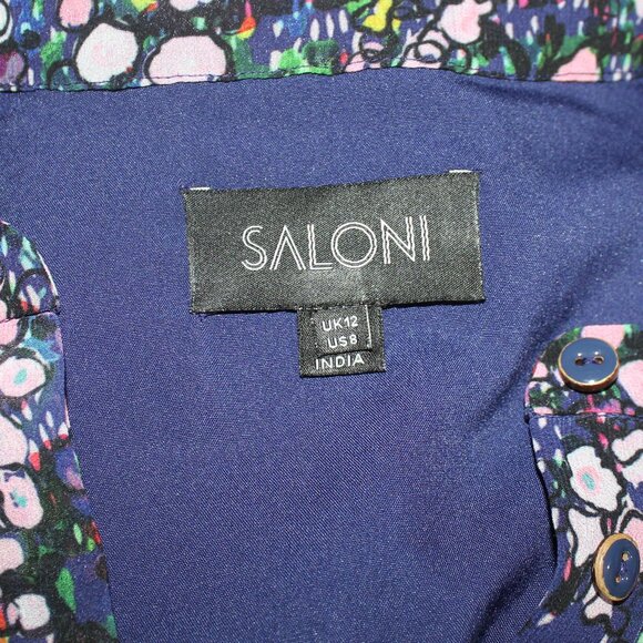 Saloni Bea Watercolor Blue Floral Button up lined  Dress woman's  US 8 - Picture 5 of 7